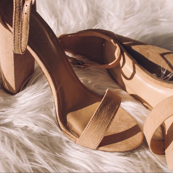 Natural Suede Ankle Strap Heels - Picture 3 of 4